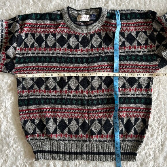 Vintage 90s Men's AIGNER Geometric Pattern Knit Sweater L Crewneck Grandpa - Picture 3 of 4